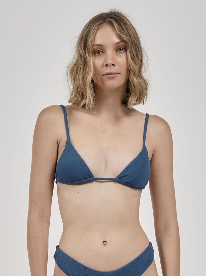 NAVY STRIPE Recycled Fibers D Cup Bralette Bikini Top - Blue and