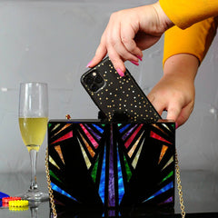 Art Deco Rainbow Black Acrylic Clutch