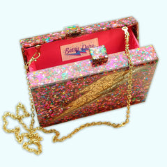 Pink Rainbow Confetti Lightning Bolt Acrylic Clutch