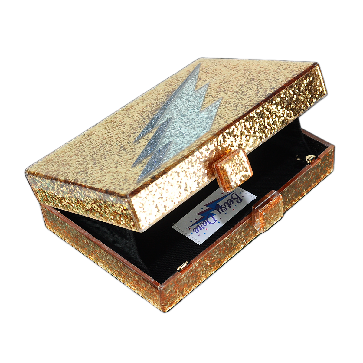 Gold Glitter Lightning Bolt Acrylic Clutch