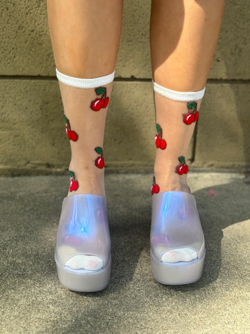 Sheer Cherry Statement Socks