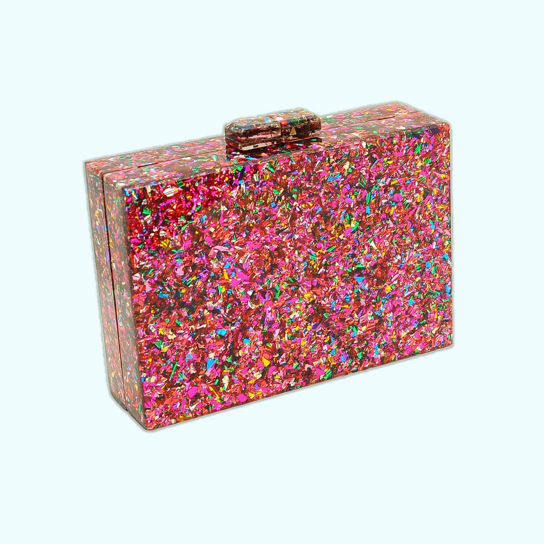 Pink Rainbow Confetti Lightning Bolt Acrylic Clutch