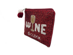 Wine O'clock Beaded Coin Purse