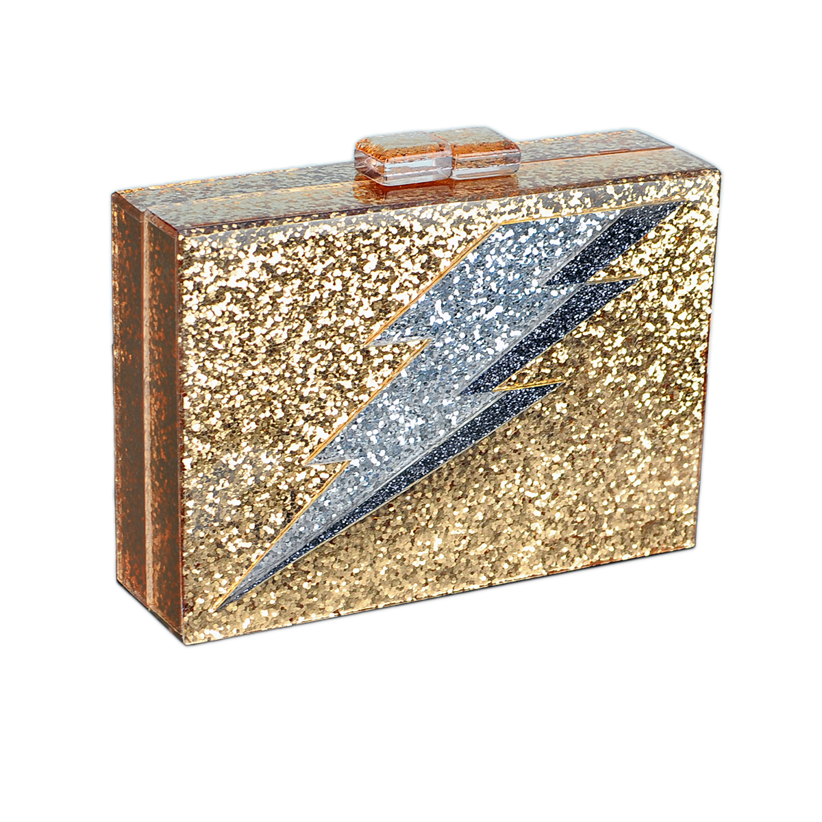 Gold Glitter Lightning Bolt Acrylic Clutch