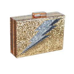 Gold Glitter Lightning Bolt Acrylic Clutch