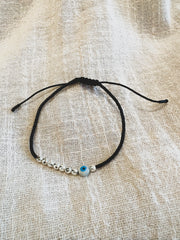 Seed Bead Evil Eye Bracelet- Silver