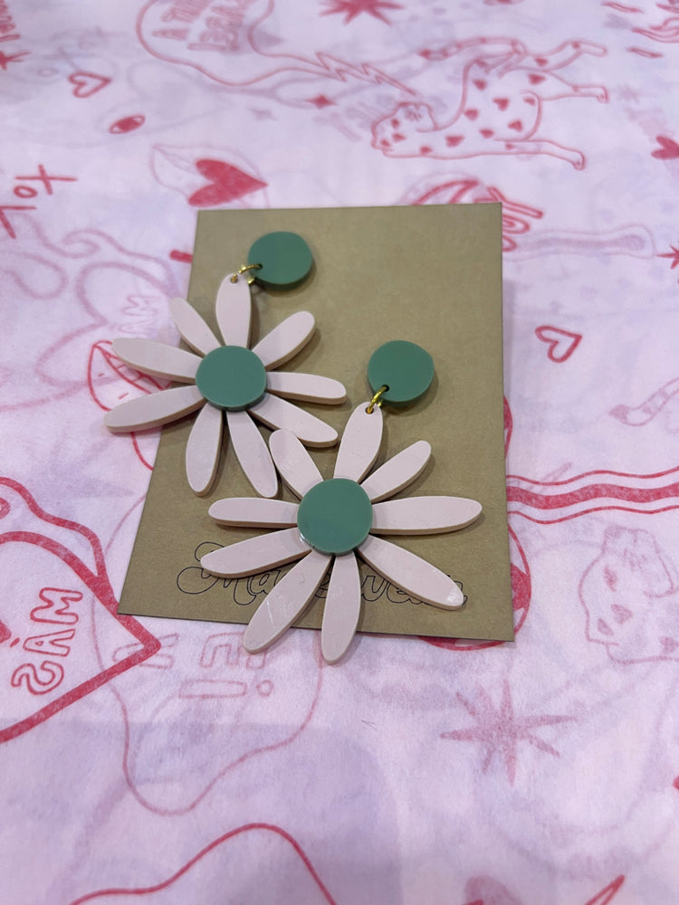 Pink/Green Flower Earrings