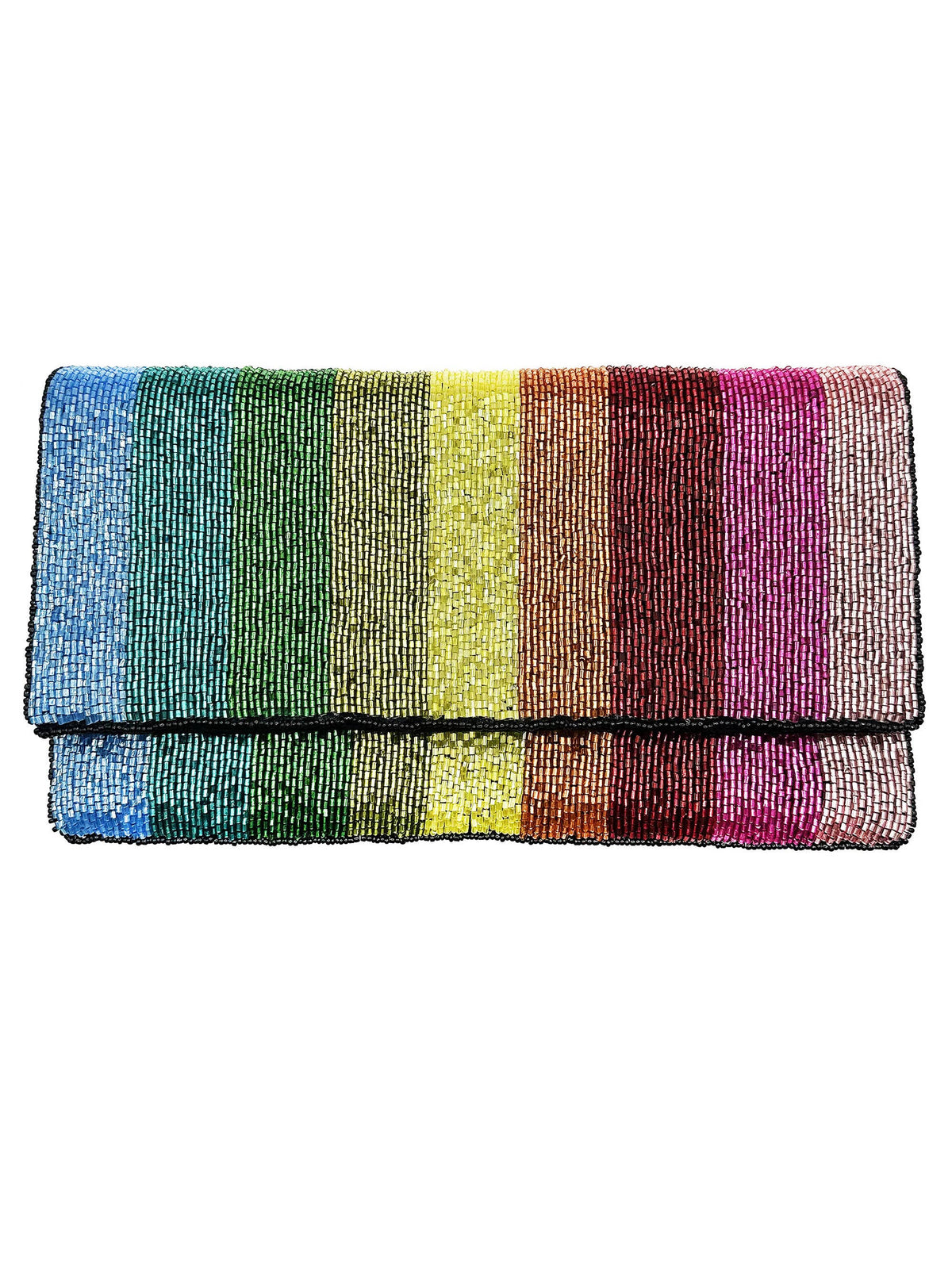 Rainbow Stripe Beaded Clutch