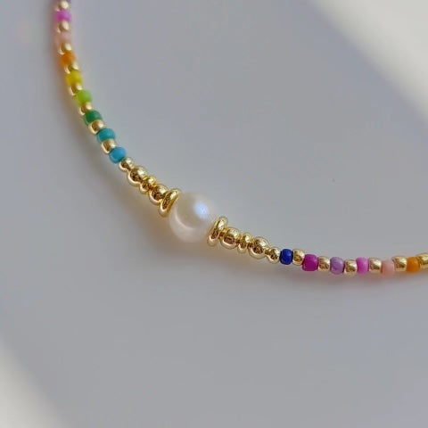 Single Pearl Beaded Rainbow Necklace