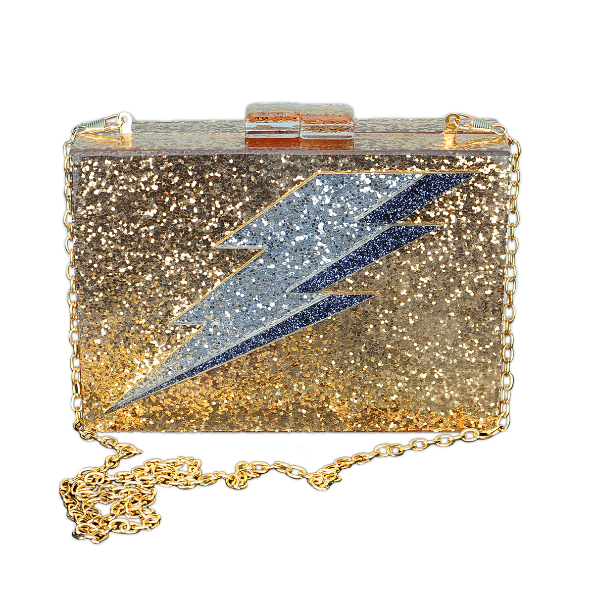 Gold Glitter Lightning Bolt Acrylic Clutch