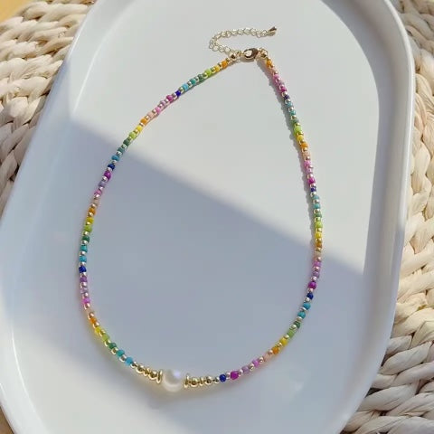 Single Pearl Beaded Rainbow Necklace