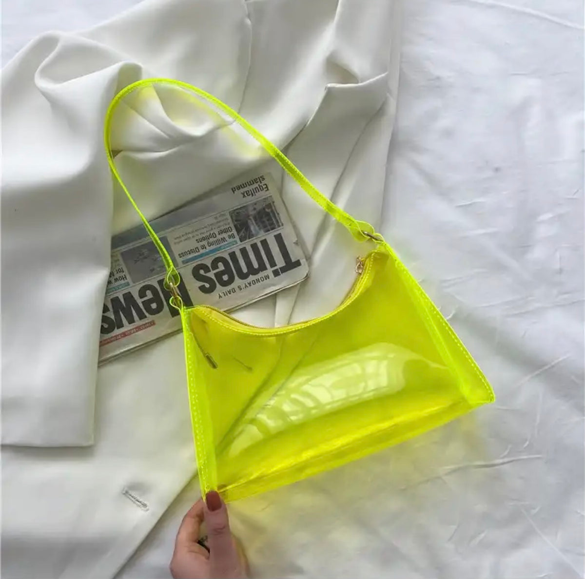 Translucent Jelly Handbag - Neon Yellow