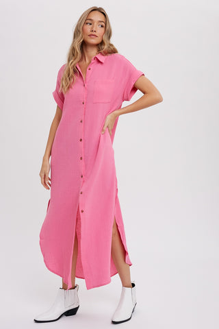 Eli Gauze Shirt Dress Pink