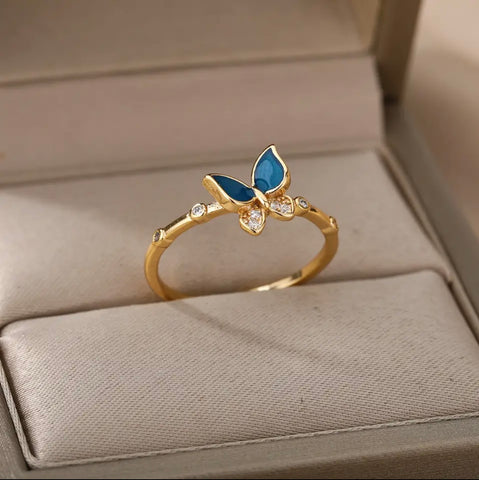 Small Gold Ring w/ Blue Butterfly