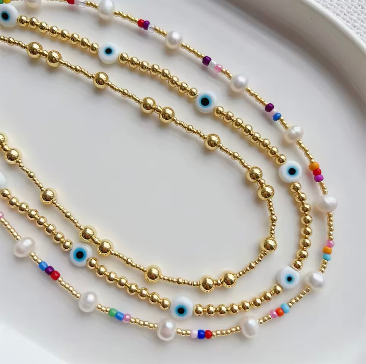 Beaded Multi Color Pearl Necklace