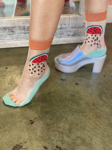 Sheer Watermelon Seeds Socks