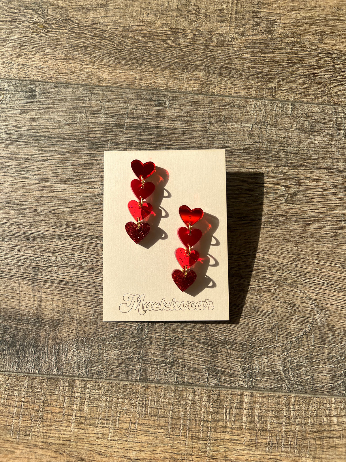 Red Heart Stacked Earrings