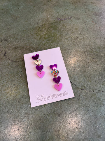 Purple Confetti Heart Stacked Earrings