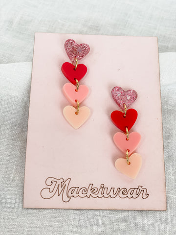 Pink/Red Heart Stacked Earrings