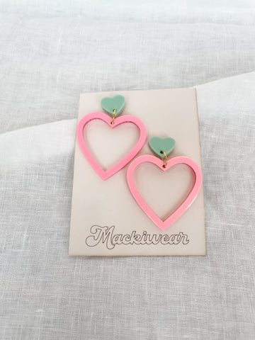 Pink/Mint Heart Hoops