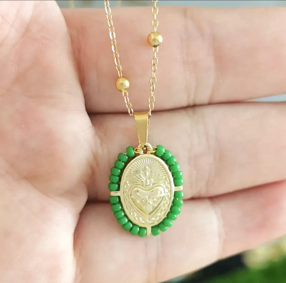 Young Love Charm Necklace-Green/Gold