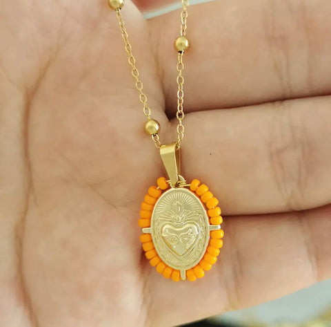Young Love Charm Necklace-Orange/Gold
