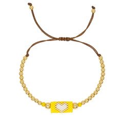 Heart Beaded Gold Bracelet- Yellow