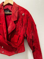 Vintage Red Fringe Suede Jacket