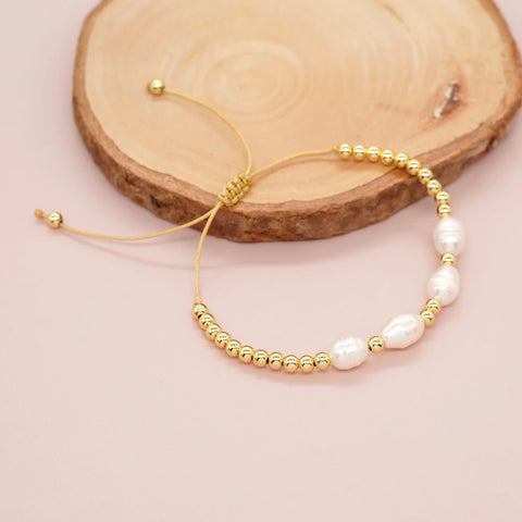 Gold Beaded Pearl Bracelet