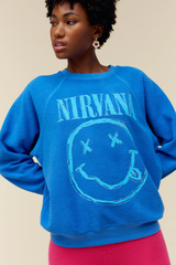 Nirvana Smiley Raglan- Cobalt