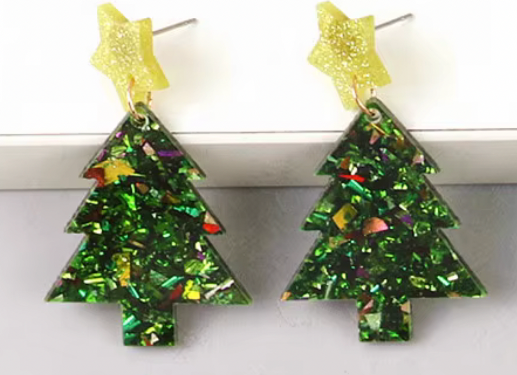 Glitter Christmas Tree Earrings