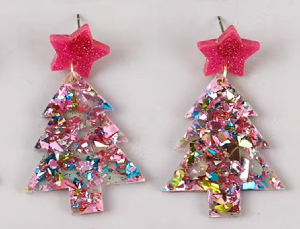 Glitter Christmas Tree Earrings