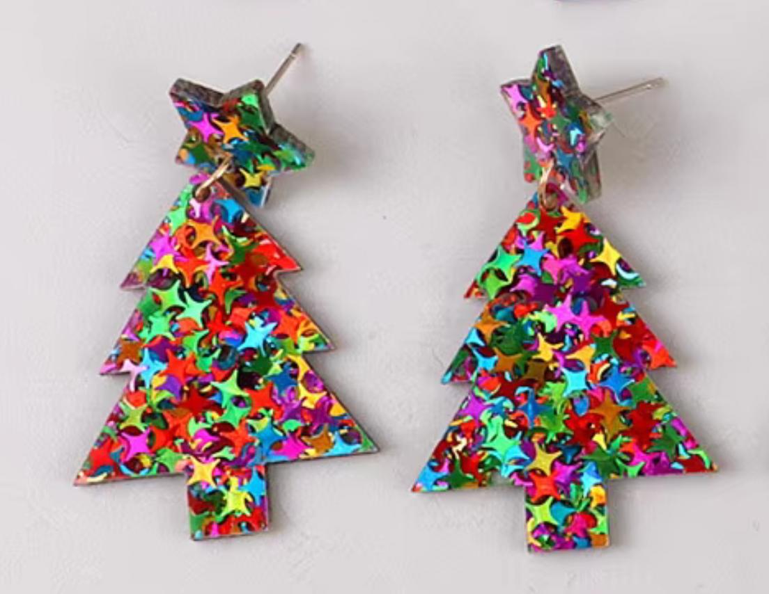 Glitter Christmas Tree Earrings