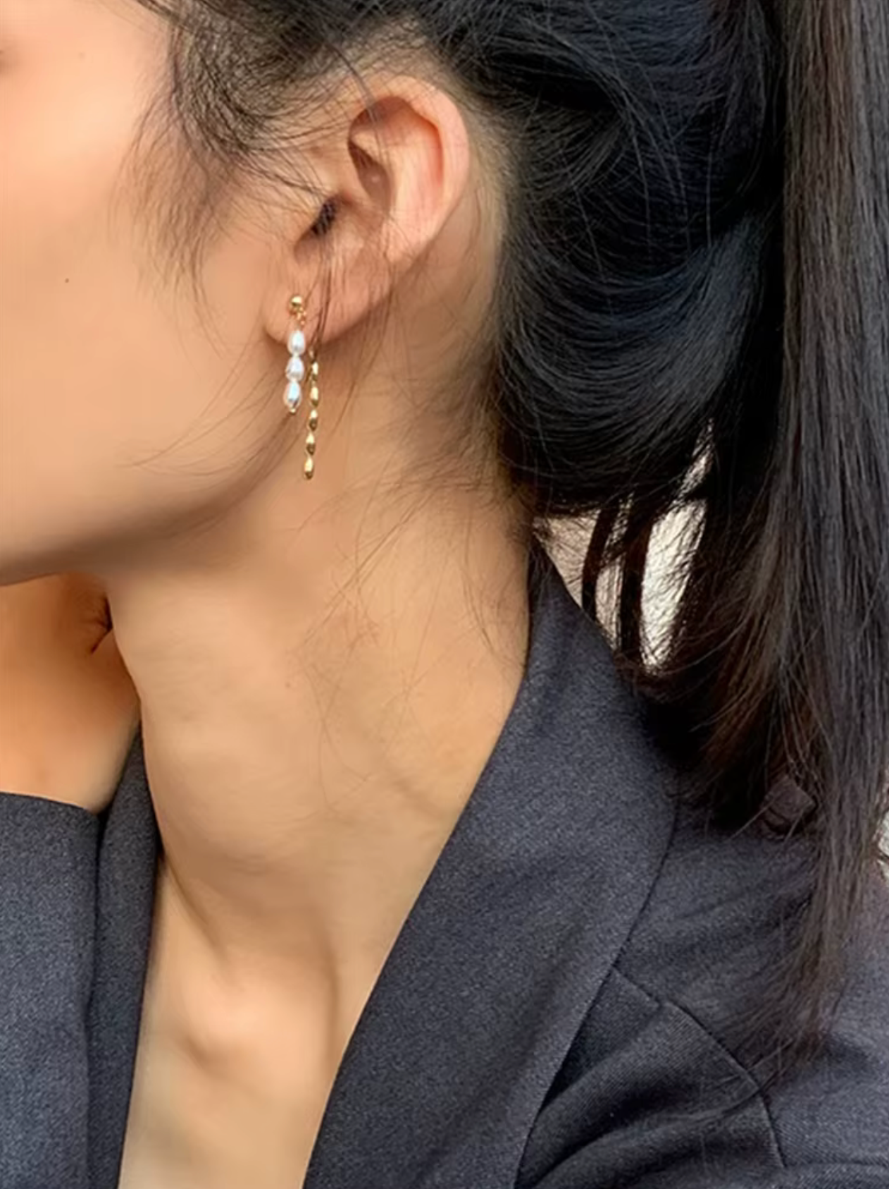 Golden Pearl Cascade Earrings