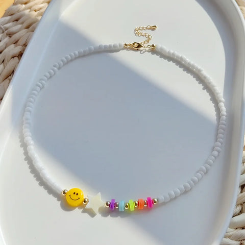 Happy Face Rainbow Pearl Necklace