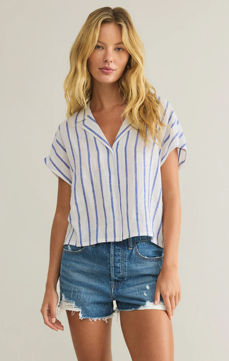 Parallel Striped Linen Top