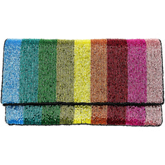 Rainbow Stripe Beaded Clutch