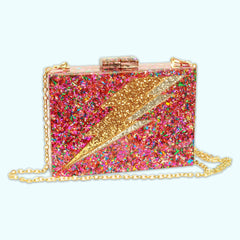 Pink Rainbow Confetti Lightning Bolt Acrylic Clutch