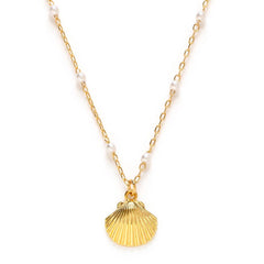 Scallop Shell & Pearl Chain Necklace