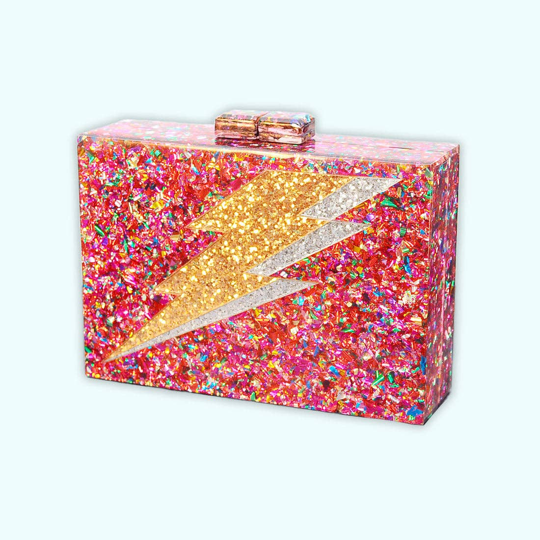 Pink Rainbow Confetti Lightning Bolt Acrylic Clutch