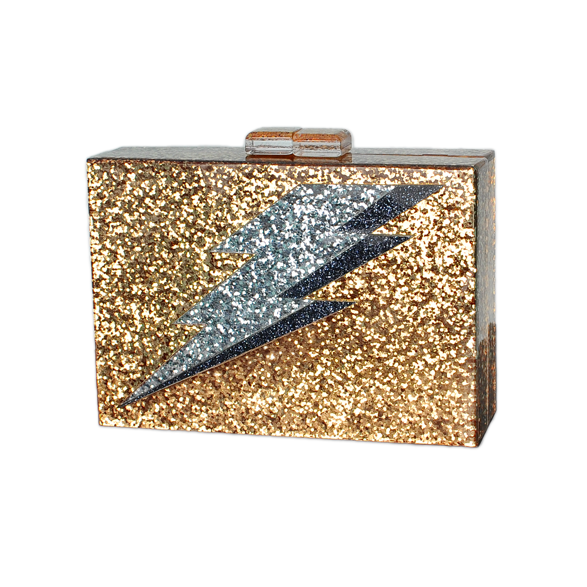 Gold Glitter Lightning Bolt Acrylic Clutch