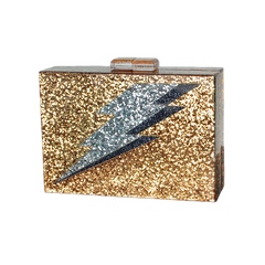 Gold Glitter Lightning Bolt Acrylic Clutch