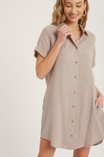 Leslie Guaze Shirt Dress- Mushroom