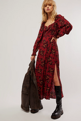 Jaymes Midi Dress- Burgundy Combo