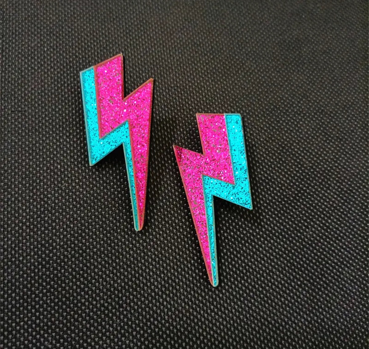 Glitter Pink + Teal Bolt Earrings