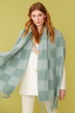 Oversized Cashmere and Wool Checkered Scarf