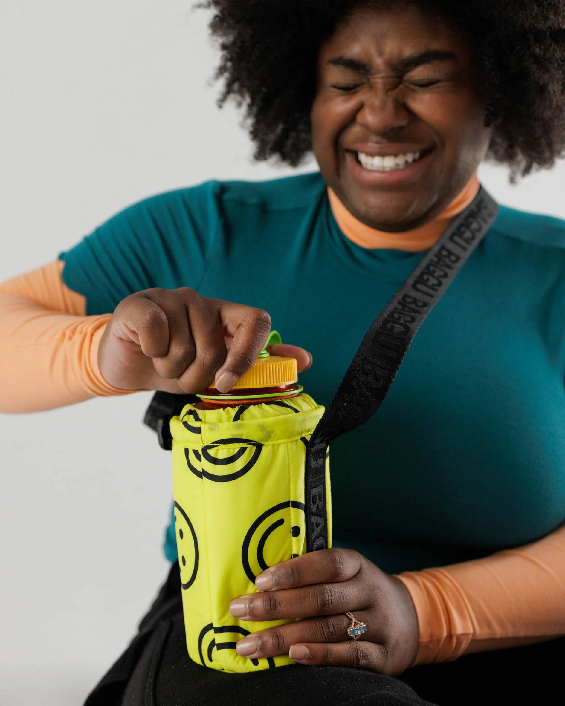 Puffy Water Bottle Sling- Yellow Happy
