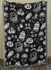 Dead Tired Cotton Blanket with Coffee Graphic Pattern