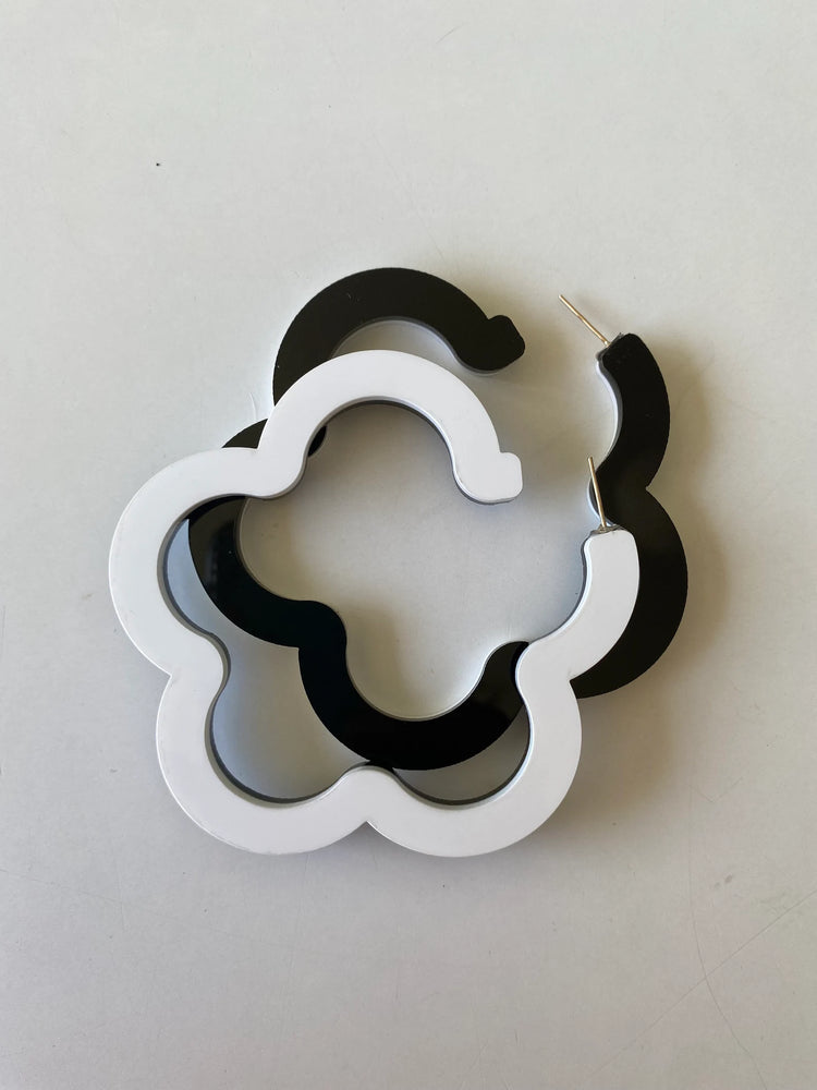 Black and white reversible daisy hoop earrings- Small