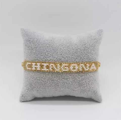 Beaded Chingona Bracelet - White gold
